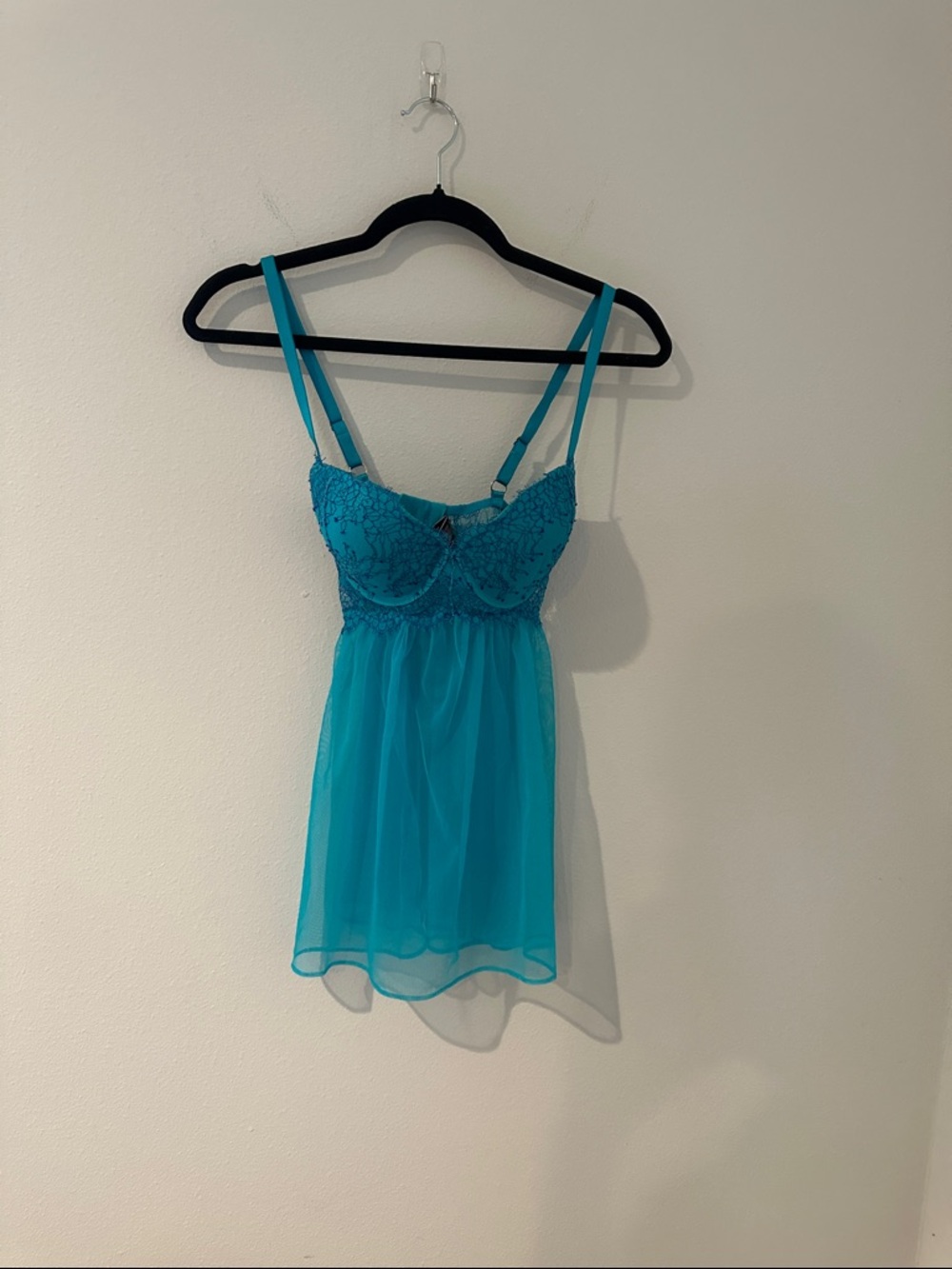 Victoria’s Secret Turquoise Lace & Chiffon Babydoll Lingerie Size 36C